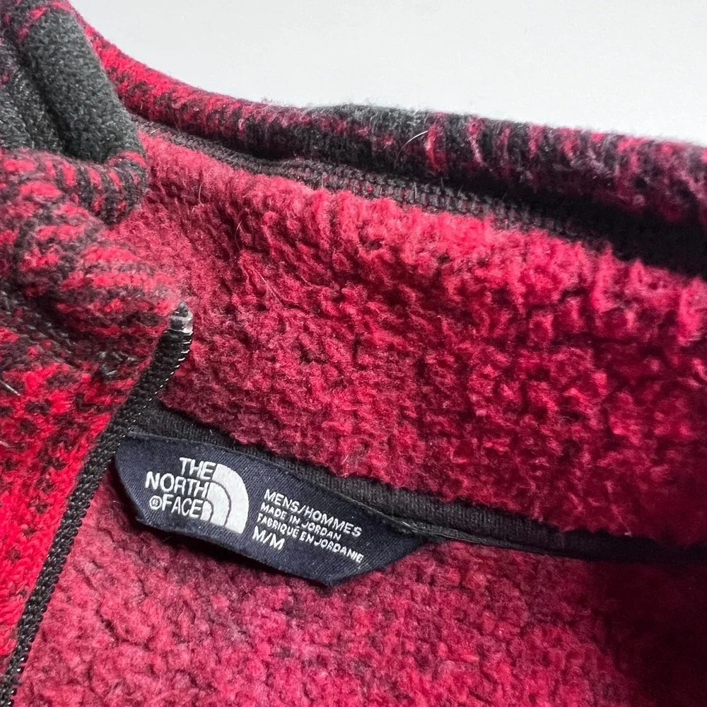 The North Face Mens Red Black Plaid Quarter Zip‎ Fleece Pullover Jacket Size M